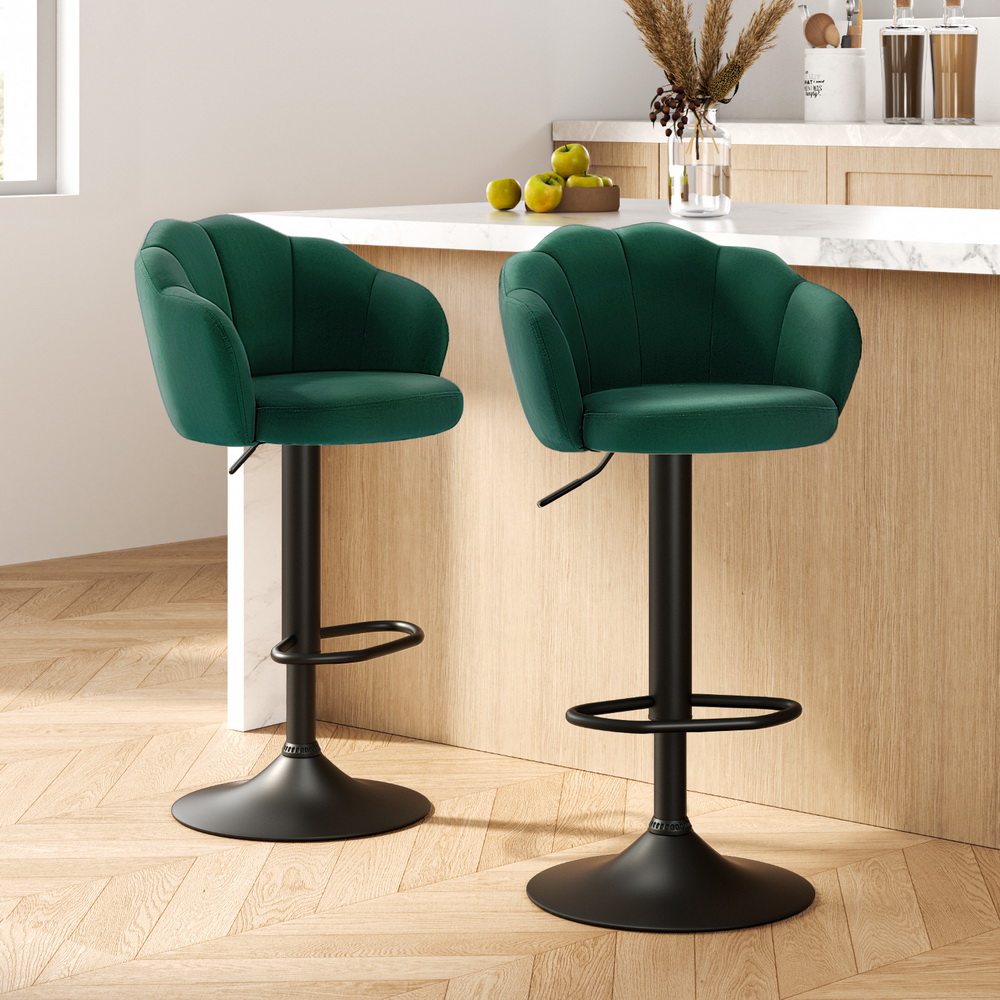 Nessah2x Bar Stools Gas Lift Velvet Green
