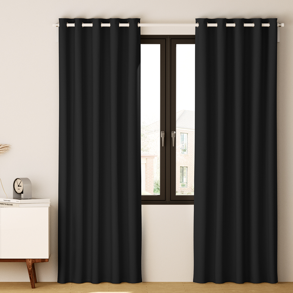 Noir 2X Blockout Curtains Eyelet 300x230cm Black