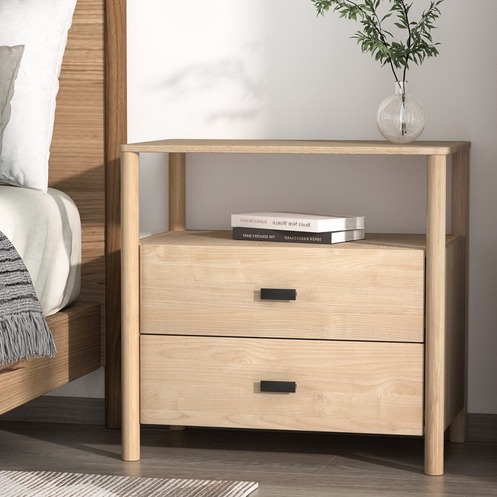 Duo  Bedside Table Nightstand 2 Drawers - Pine