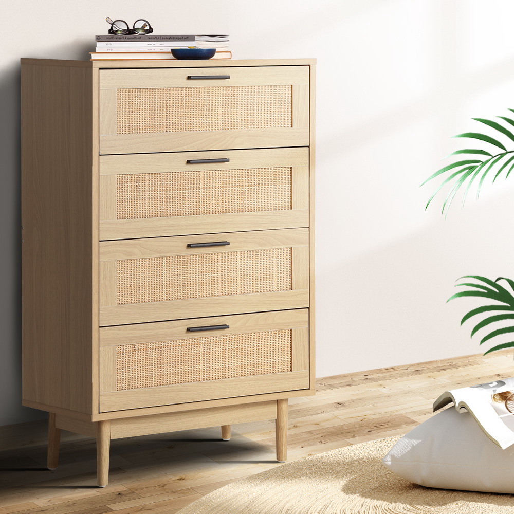 Briony 4 Chest of Drawers Rattan Tallboy Pine