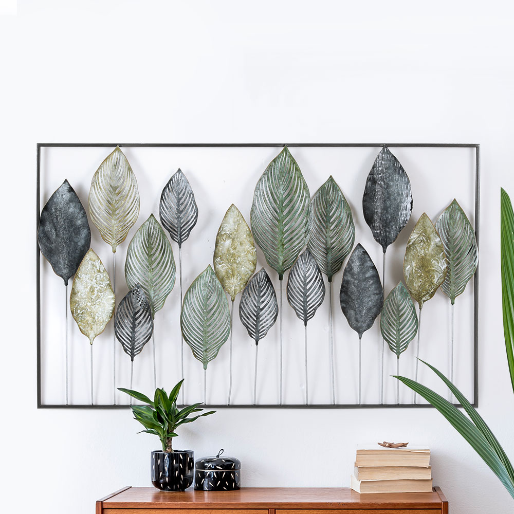 Leafy Metal Wall Art Hanging Sculpture. Framed.