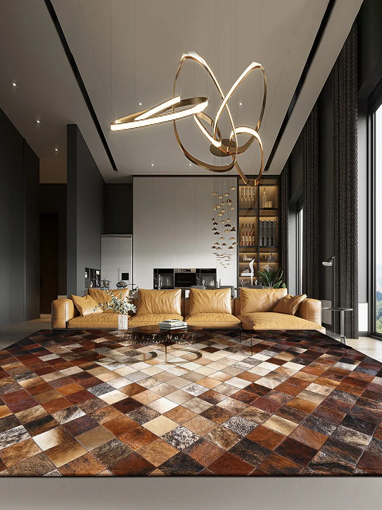 Handmade Patchwork Genuine Cowhide Leather Rug  (Multiple Sizes Available)