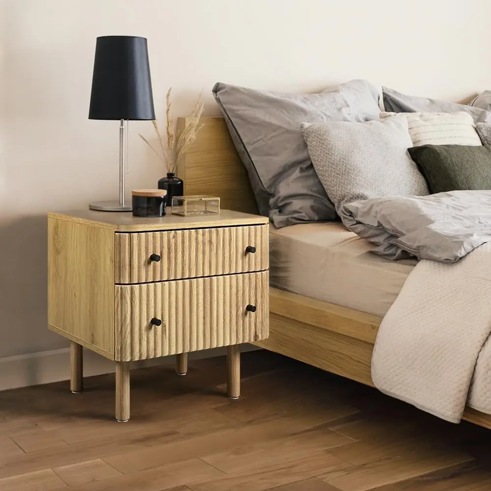 Bedside Table Small End Table Desk Nightstand for Bedroom Living Room Home Furniture Cabinet 2 Drawers Side Table
