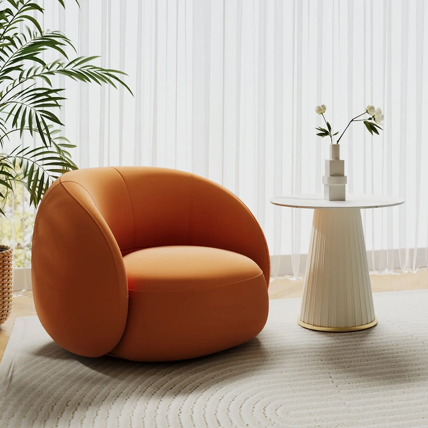 Lucy, single armchair. Soft lines, modern designer feature chair.