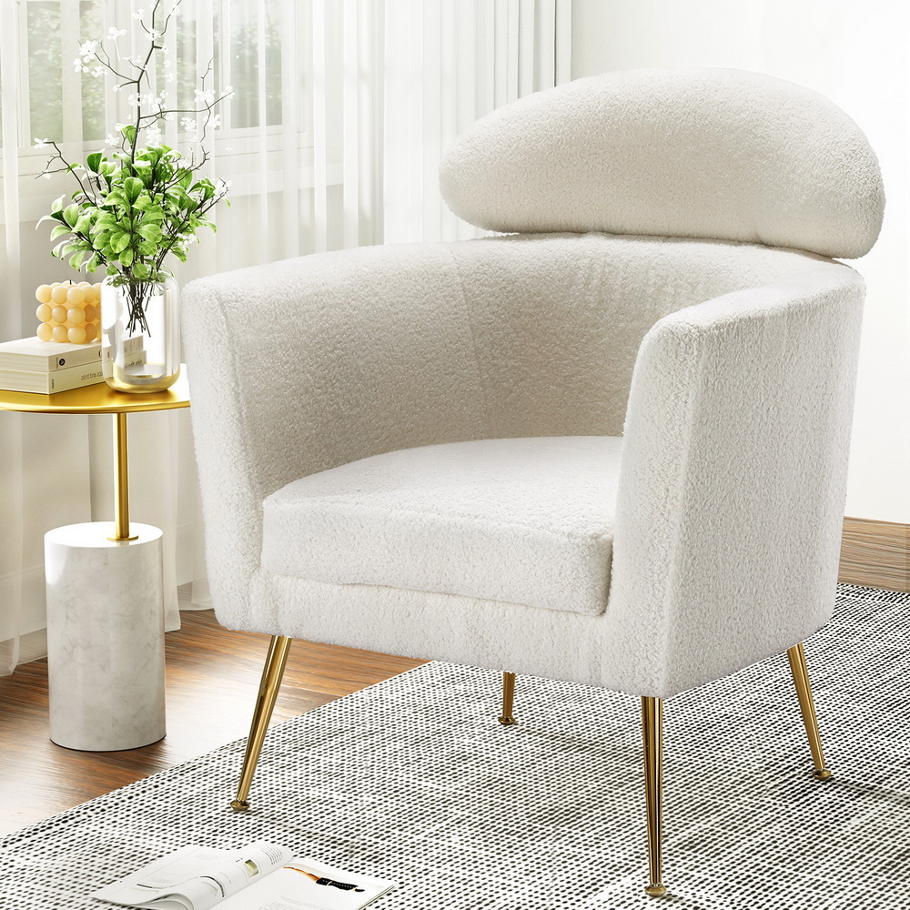 Yoli. Small Armchair Boucle Fabric. White