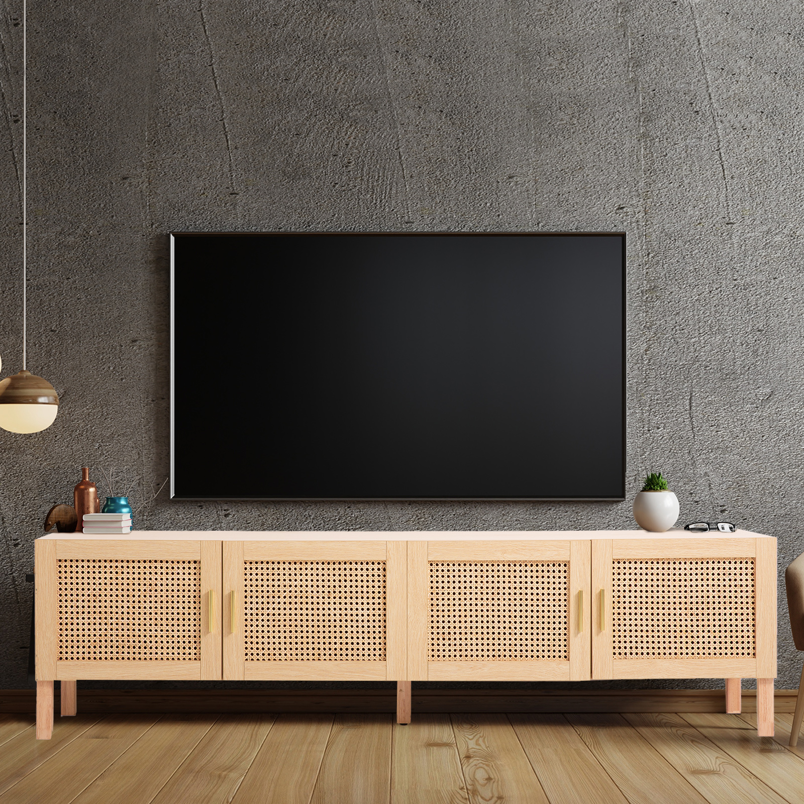 Santiago Rattan Entertainment Unit TV Stand Cabinet Storage Oak