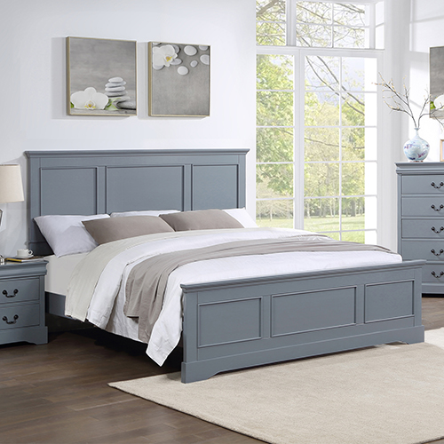 Spencer King Bed Frame. Solid Wood with Slats Support. Grey colour